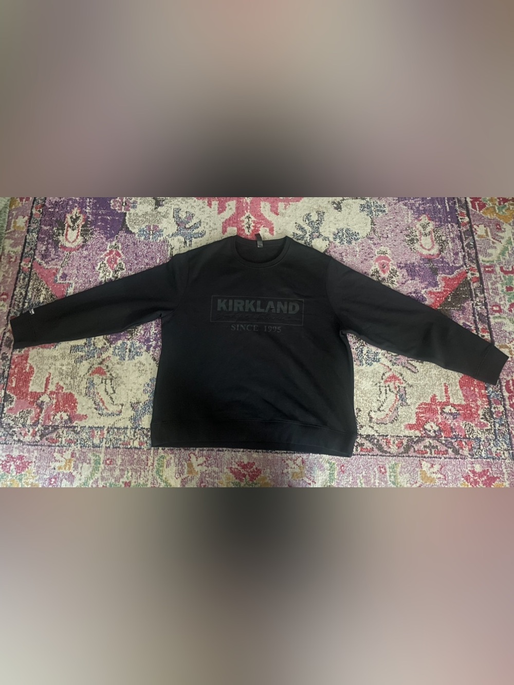 Kirkland Signature Black unisex Crewneck Sweatshirt with Tone-on-Tone Logo